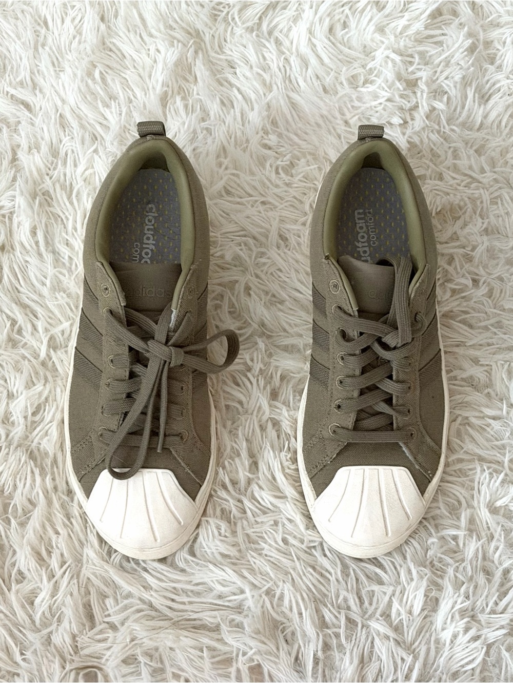 adidas Olive Green Canvas Sneakers with White Shell Toes